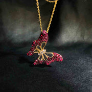Natural Ruby Stone Butterfly Necklace 0.561ct, Diamond 0.045ct 18K Gold
